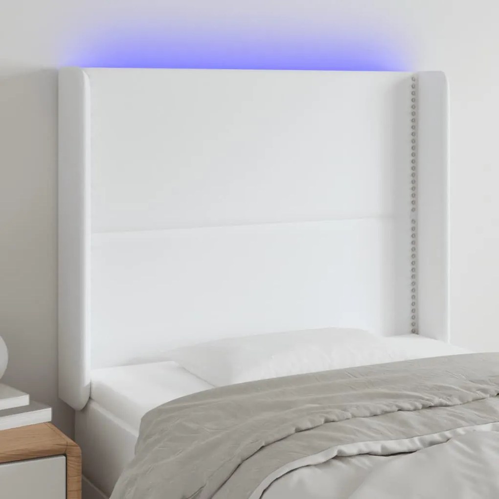 Testiera A Led Bianco 93x16x118/128 Cm İn Similpelle /