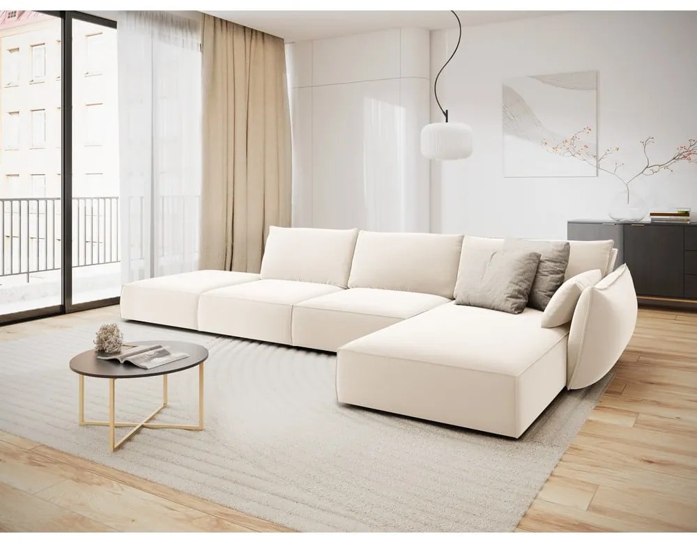 Divano angolare beige (con penisola a destra/con chaise lounge) con rivestimento in velluto Vanda – Mazzini Sofas