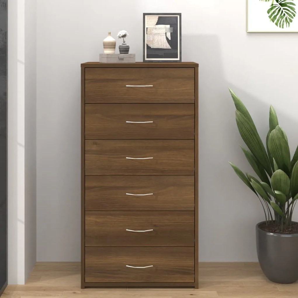 Credenza 6 Cassetti Rovere Marrone 50x34x96cm Legno Multistrato /