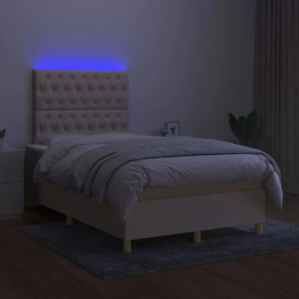 Letto a molle con materasso e led crema 120x190 cm in tessuto