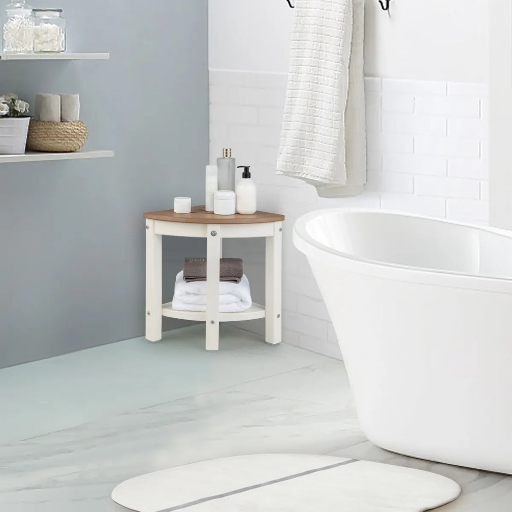 Costway Panca angolare per doccia con ripiano per rasarsi, Poggiapiedi impermeabile per bagno a 2 livelli 2 Colori