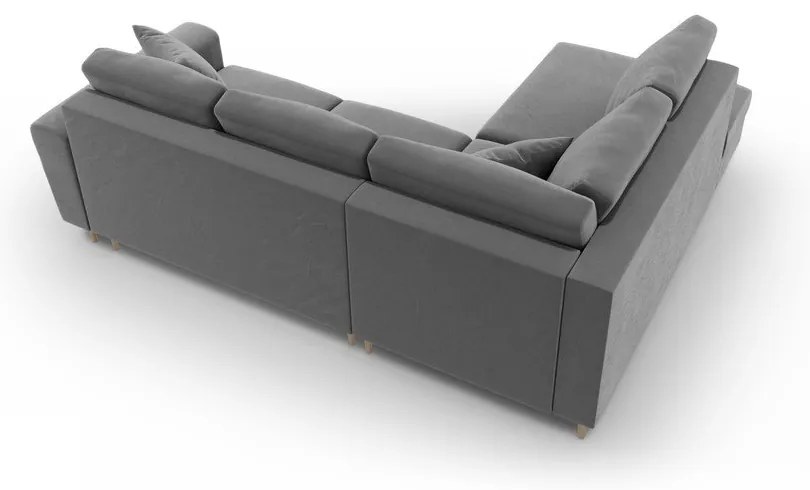 Divano angolare grigio chiaro allungabile e con contenitore (con penisola a sinistra/a L) con rivestimento in velluto Kyoto – Cosmopolitan Design