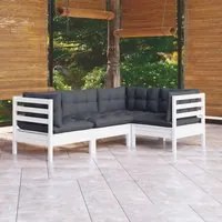 Set Divani da Giardino 4 pz con Cuscini Bianchi Legno di Pino 3096371