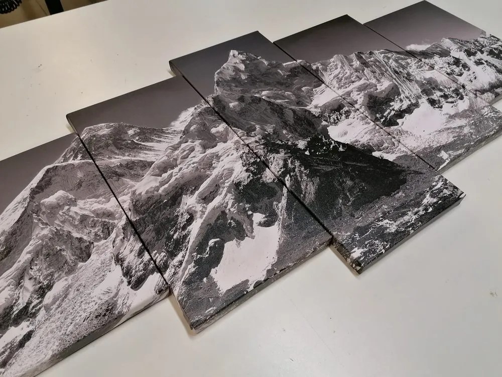 Quadri 5 pezzi – Splendido picco di montagna in bianco e nero