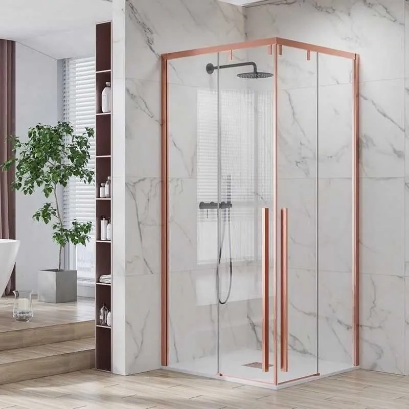 Kamalu - Box doccia 80x110 colore oro rosa doppio scorrevole vetro 8mm | KSA1000RG