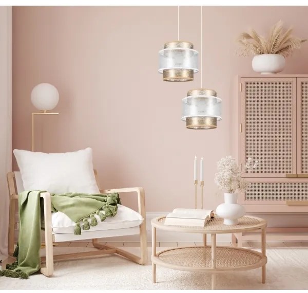 Lampadario a sospensione con filo GABI 2xE27/60W/230V oro/bianco diametro 30 cm