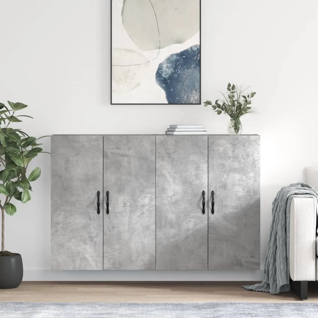 Armadietti A Parete 2 Pz Grigio Cemento İn Legno Multistrato /