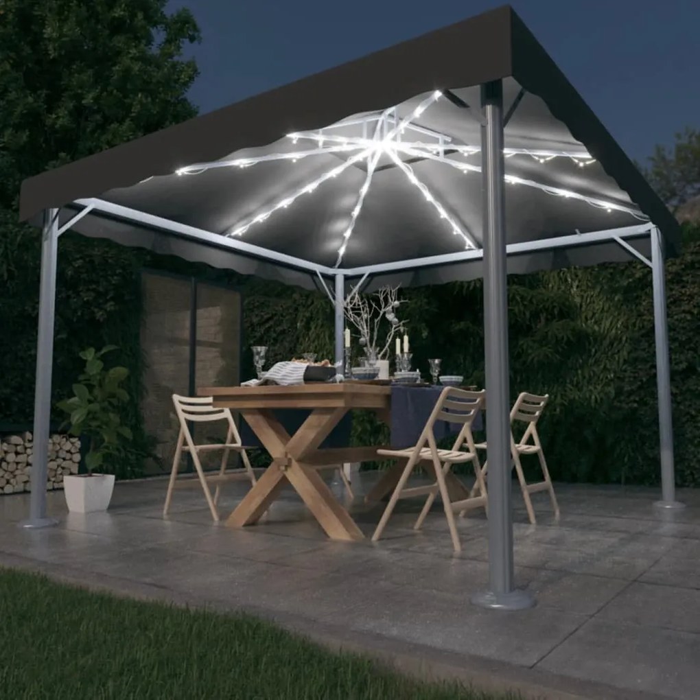 Gazebo Con Stringa Di Luci Led 300x300 Cm Antracite Alluminio /