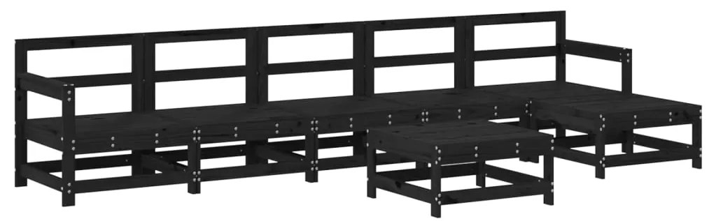 Set Divani da Giardino 7 pz con Cuscini in Legno Massello Nero