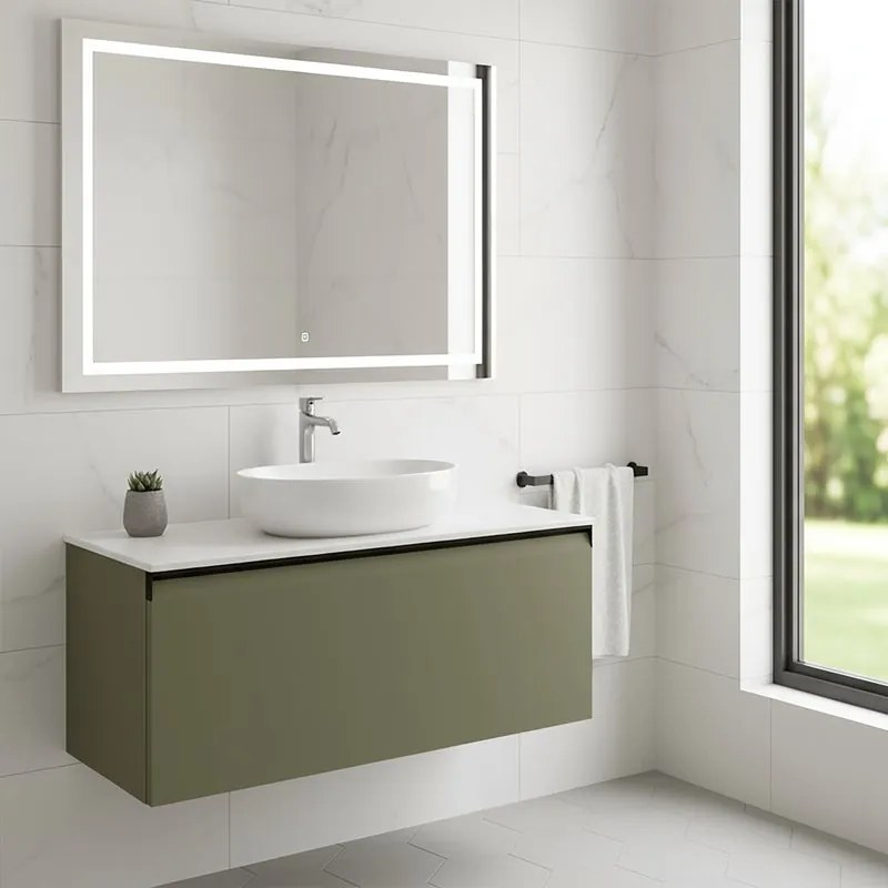 Mobile da bagno sospeso sotto lavabo L 99.5 x H 40 x P 45.5 cm verde salvia opaco, 1 cassetto Fusion