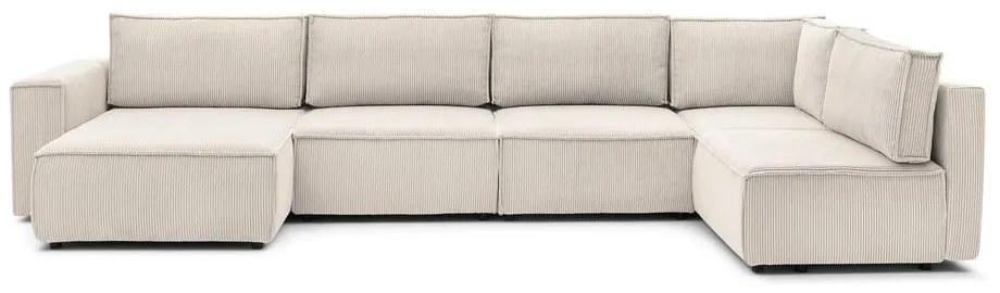 Divano a U angolare in velluto a coste color crema, angolo destro Nihad modular - Bobochic Paris