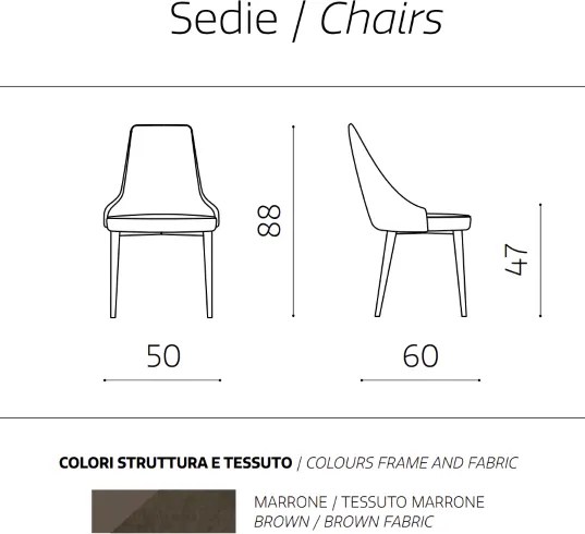 Sedia tessuto Marrone - gambe metallo NELLI 2 sedie