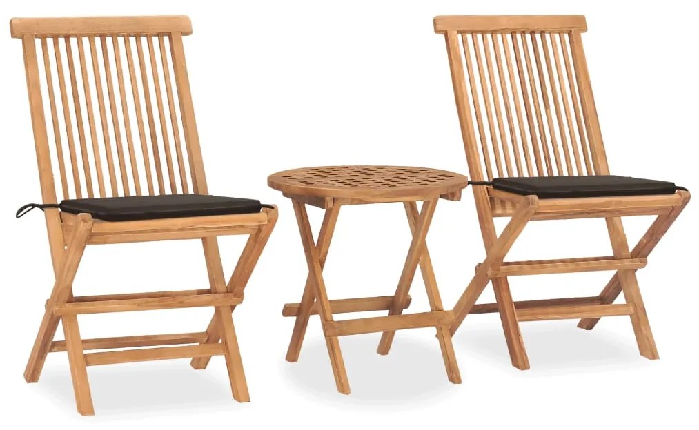 Set Da Pranzo Giardino Pieghevole 3 Pz Cuscino Massello Di Teak /
