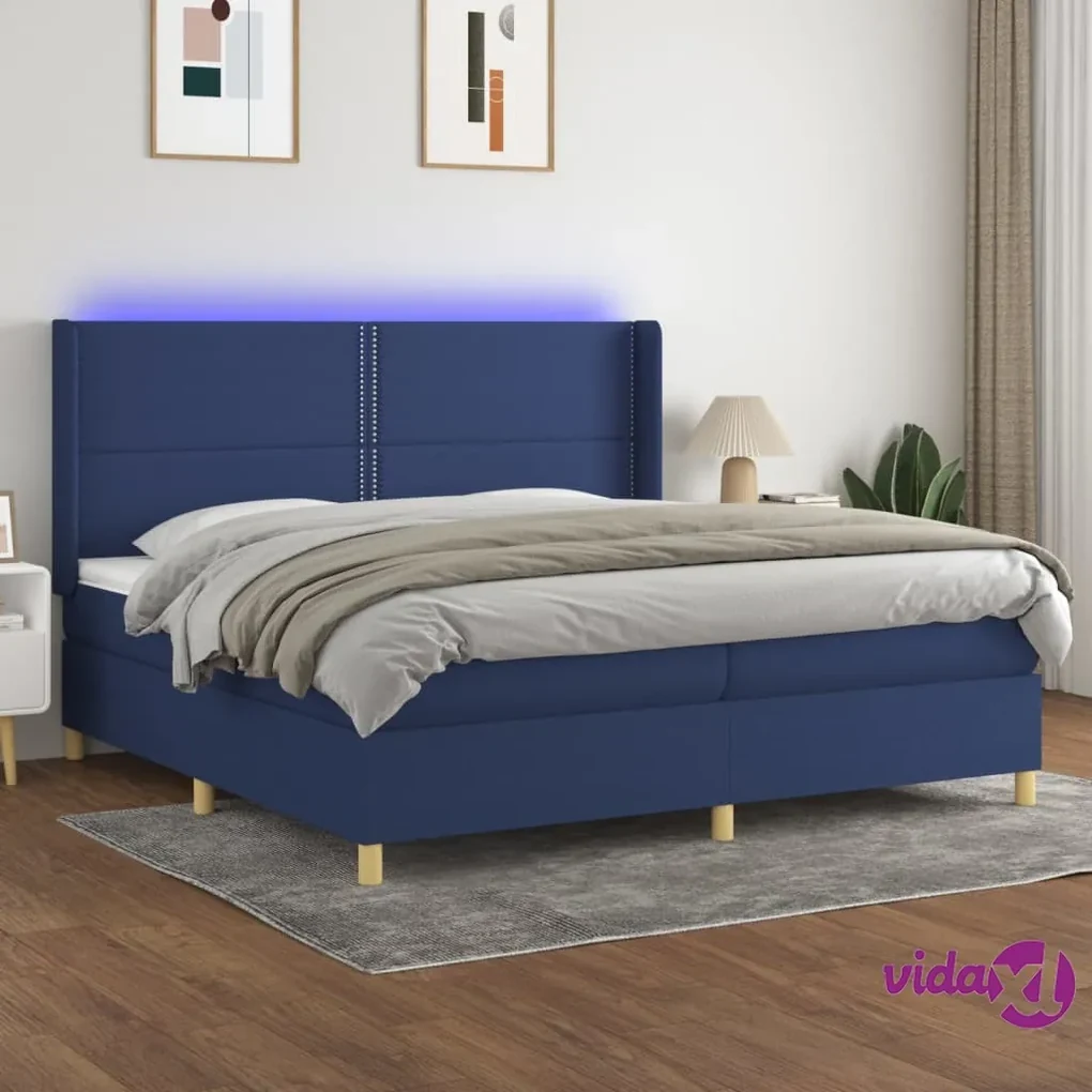 vidaXL Letto a Molle Materasso e LED Blu 200x200cm in Tessuto