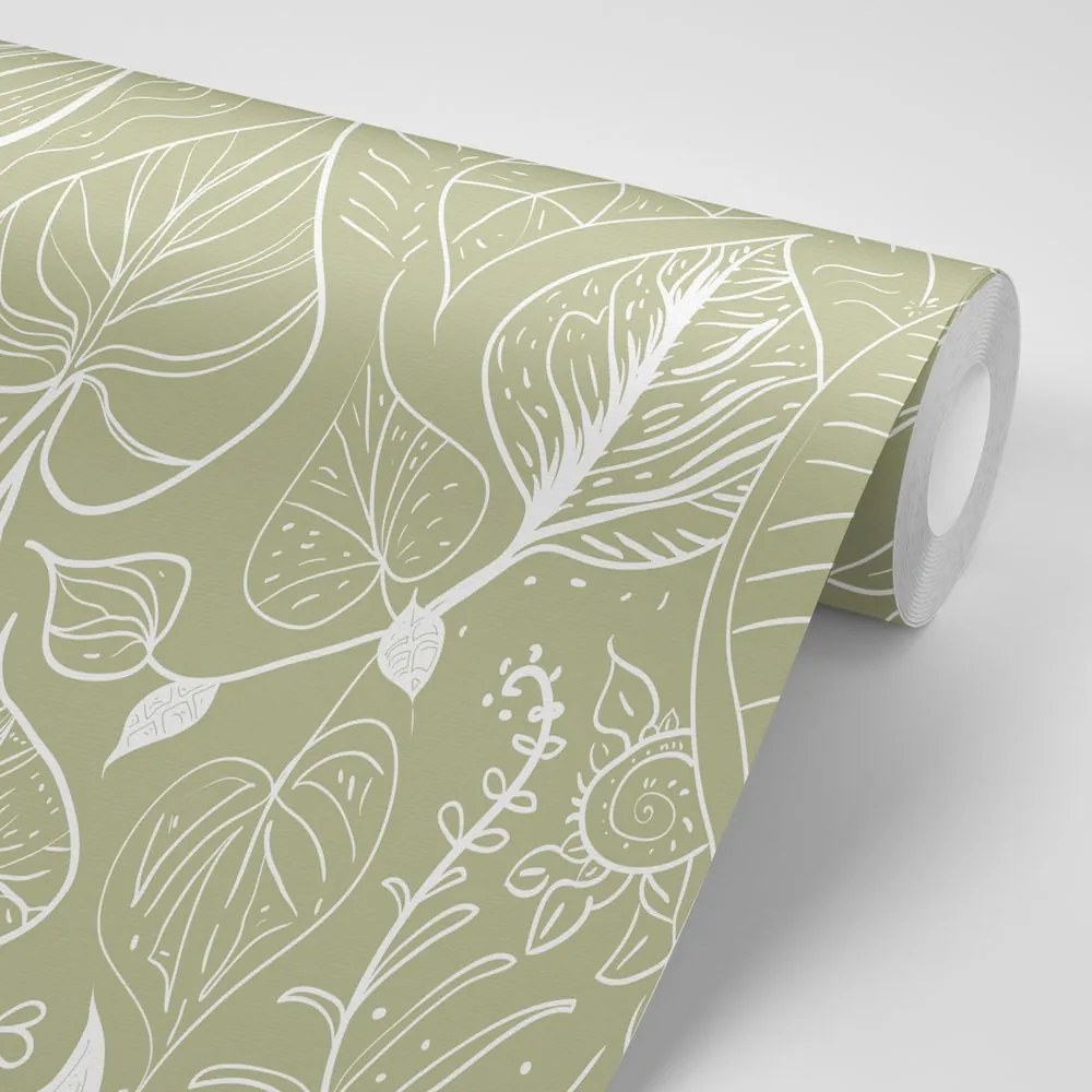 Carta da parati – Foglie magiche in versione verde