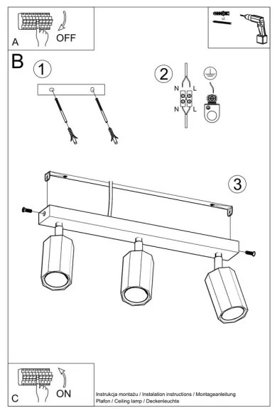 Sollux SL.1030 - Faretto ZEKE 3xGU10/40W/230V quercia