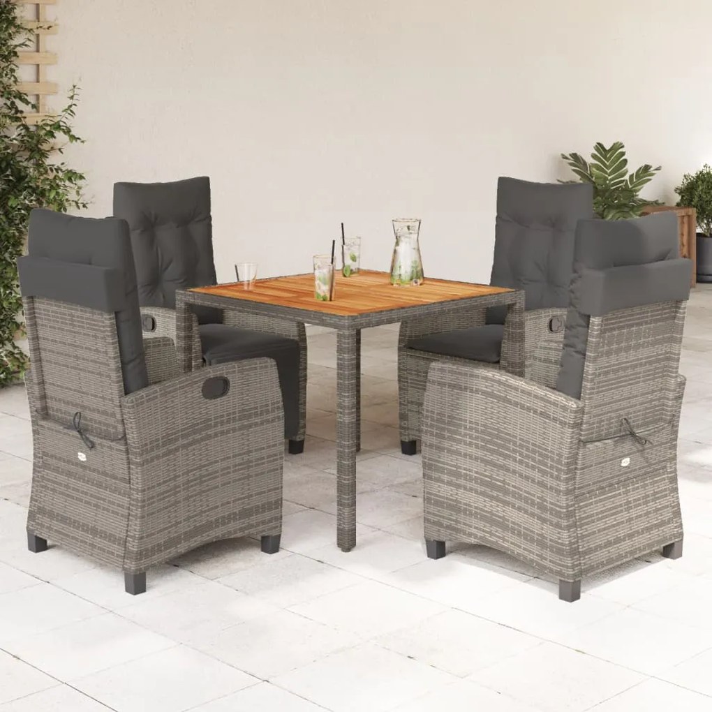 Set Da Pranzo Da Giardino 5 Pz Con Cuscini İn Polyrattan Grigio /