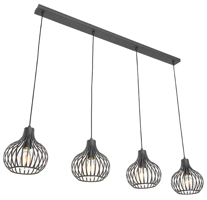 Lampada a sospensione smart nera a 4 luci incl. 4 Wifi G95 - Saffira