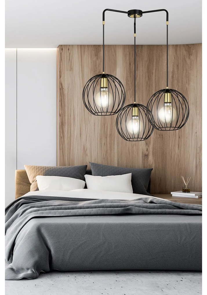 Lampadario Contemporaneo Omoikane Acciaio Nero 3 Luci E27 Ip20