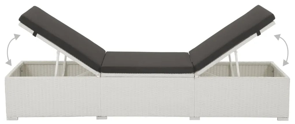 Lettino prendisole con cuscino nero in polyrattan bianco