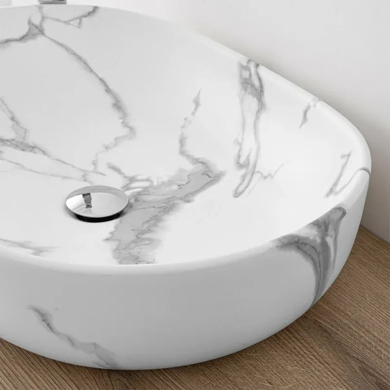 Lavabo da appoggio ovale 60x41 cm effetto marmo bianco Tokyo