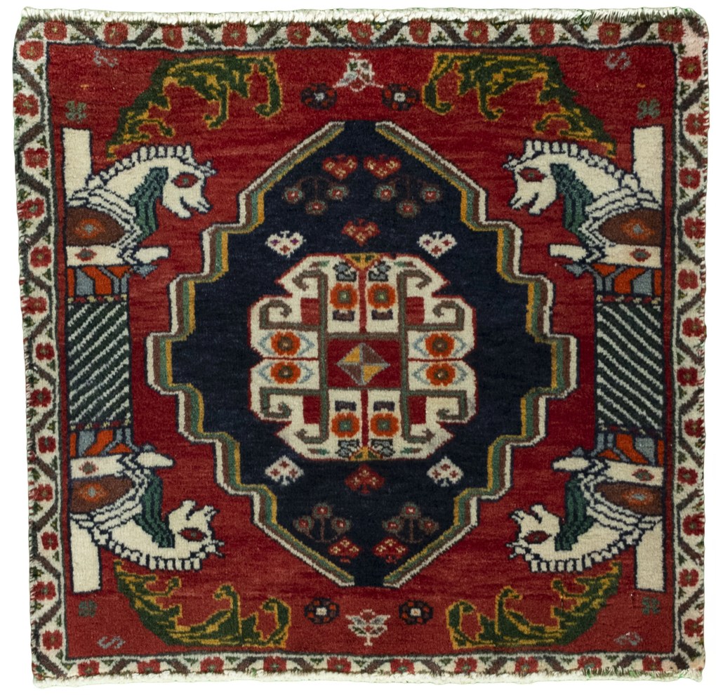 Shiraz Tappeto 50 x 60 Rosso (Iran) Annodato A Mano