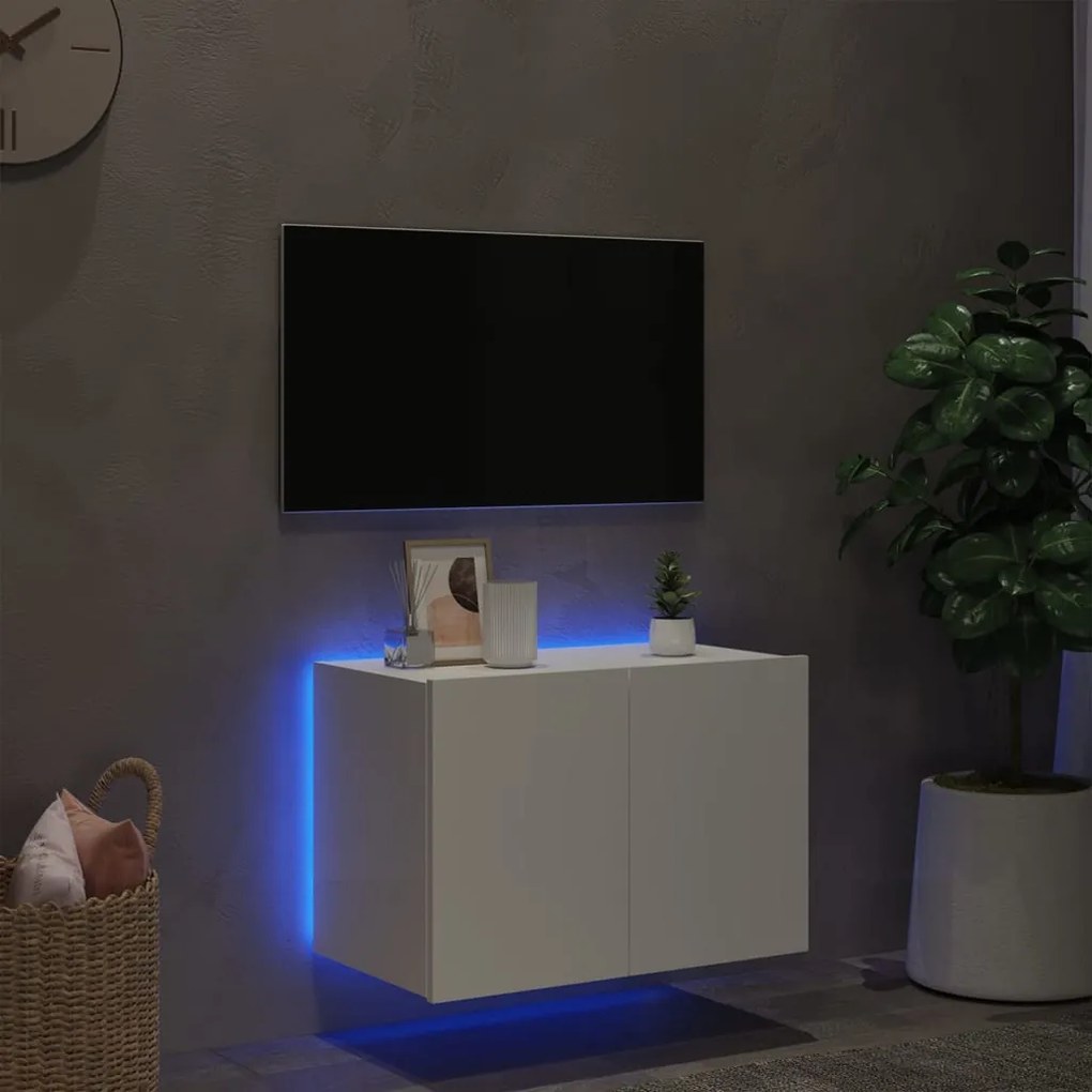 Mobile tv a parete con luci led bianco 60x35x41 cm