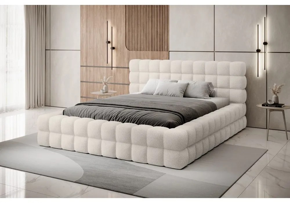 Letto matrimoniale imbottito bianco con contenitore e rete inclusi 180x200 cm Dizzle – ELTAP