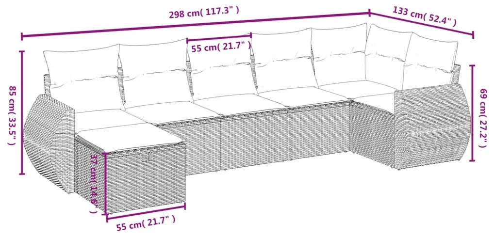 Set Divani da Giardino 7 pz con Cuscini Grigio in Polyrattan