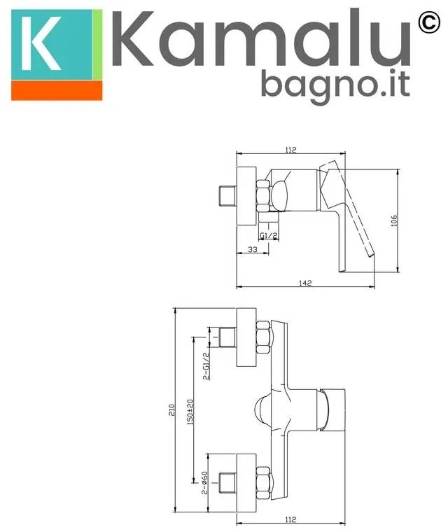 Kamalu - miscelatore doccia a incasso in ottone finitura lucida | kam-t1000