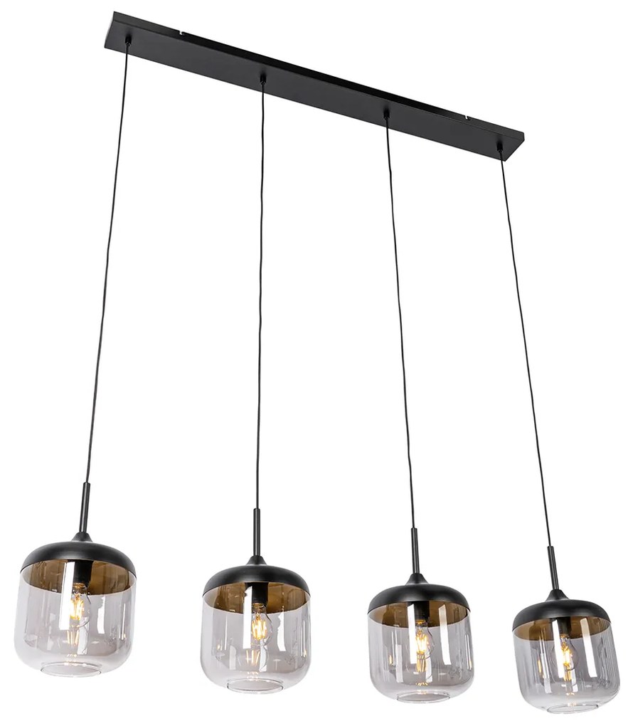 Lampada a sospensione di design nera con vetro oro e fumé 4 luci - Kyan