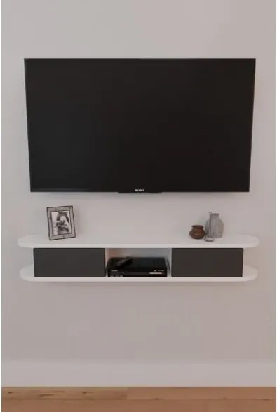 Mobile TV Sospeso 120x20x18 cm 2 Ante E Vano A Giorno Omega Bianco E Antracite