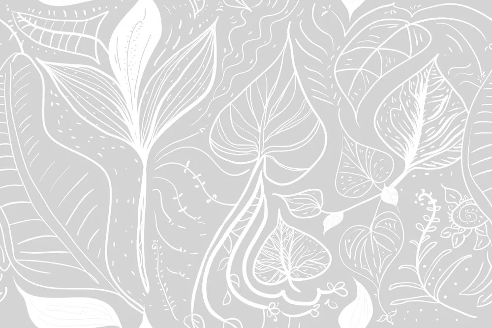 Carta da parati – Foglie magiche in versione grigia