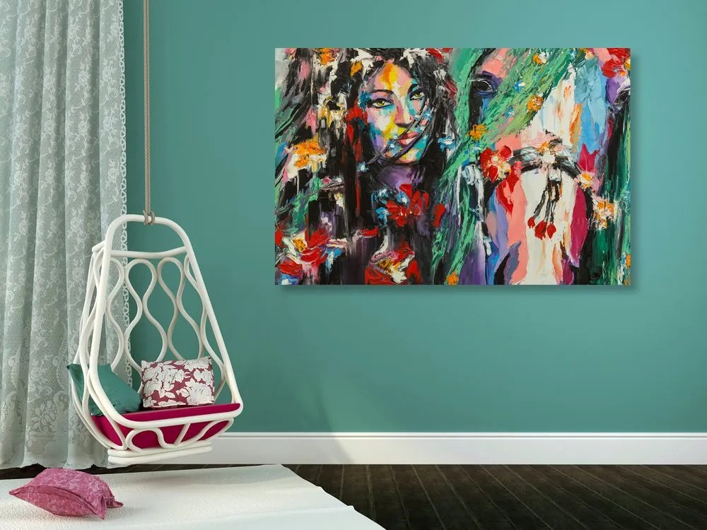 Stampa su tela – Donna e cavallo in pittura ad olio