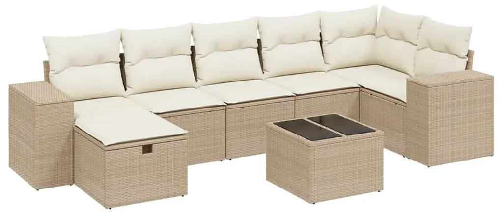 Set divano da giardino 8 pz con cuscini beige in polyrattan