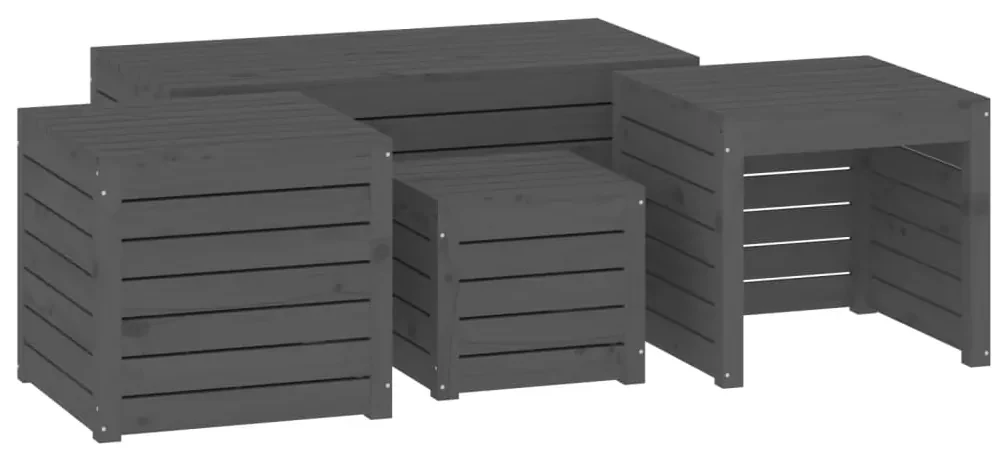 Set cassette da giardino 4 pz grigio in legno massello di pino