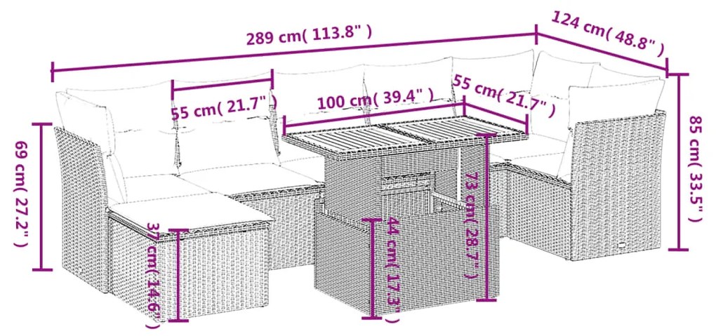 Set divano da giardino 8 pz con cuscini grigio in polyrattan