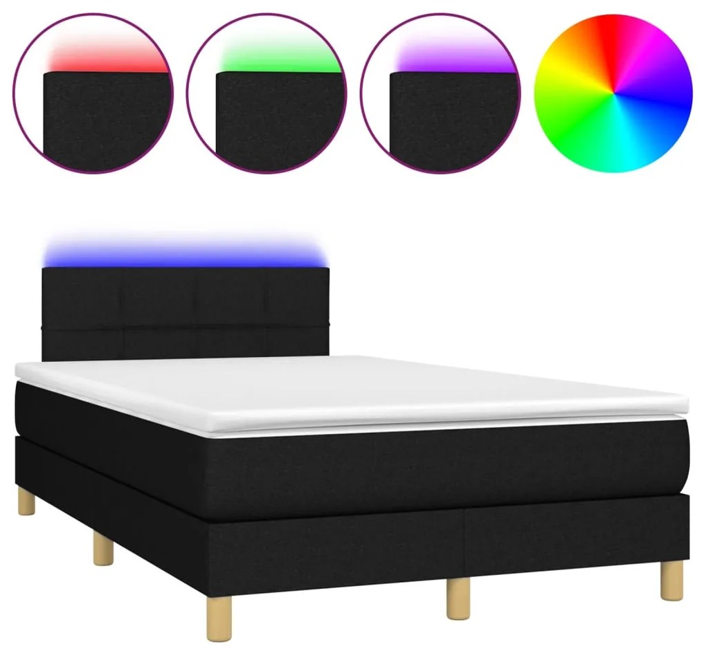 Letto a molle con materasso e led nero 120x200cm in tessuto