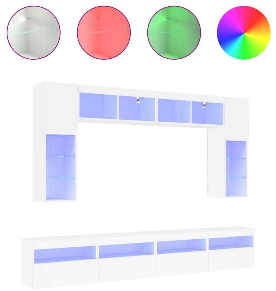 Set mobili tv a muro 8 pz con luci led bianco