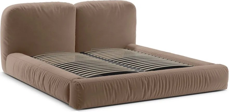 Letto matrimoniale imbottito marrone chiaro con contenitore con rete inclusa 200x200 cm Martina – Micadoni