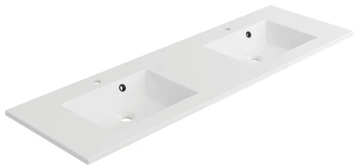 Lavabo integrale a incasso rettangolare doppia vasca Neo L 151 x H 11.2 x P 48.5 cm in composito minerale di resina gelificata bianco