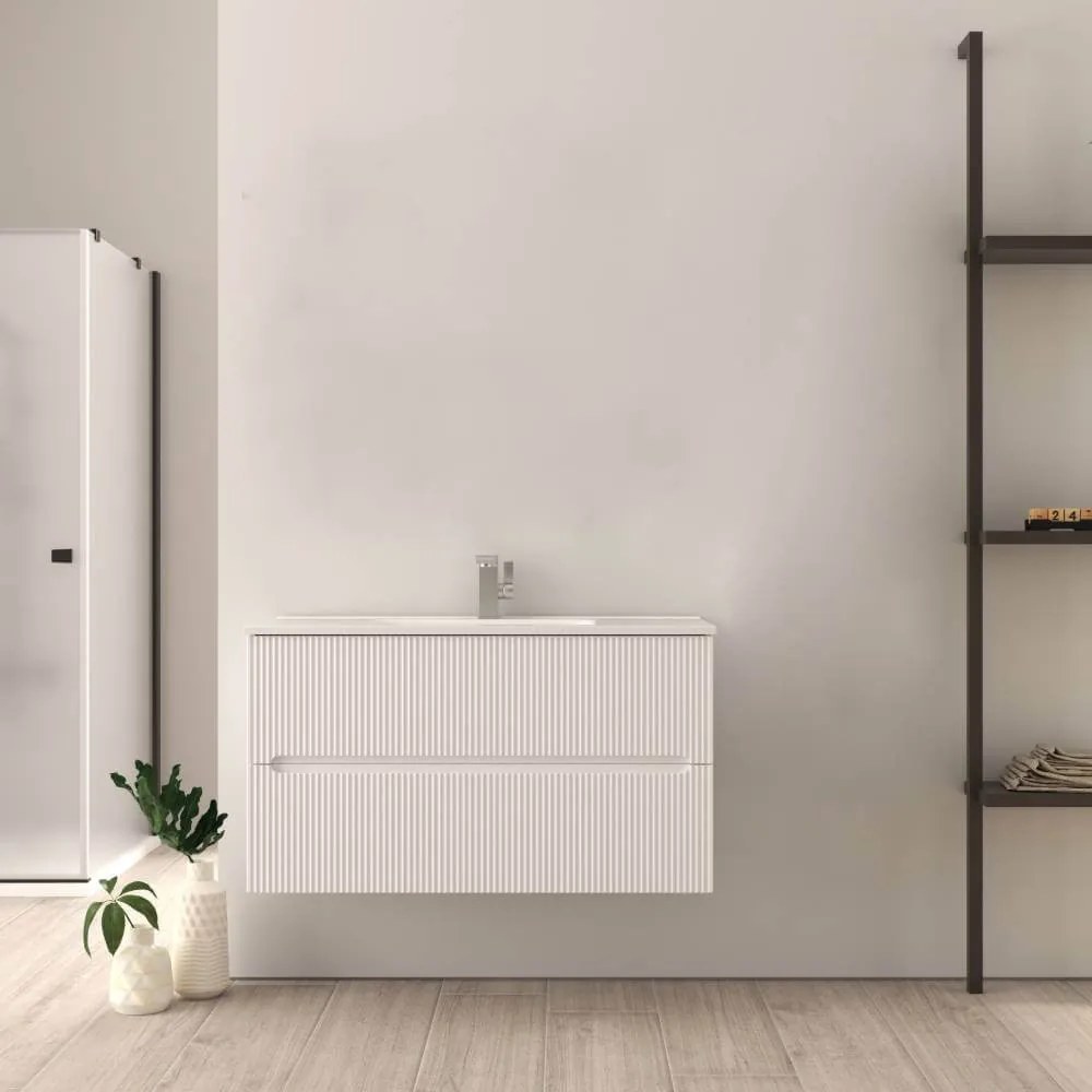 Mobile bagno cannettato bianco opaco 100 cm Riga