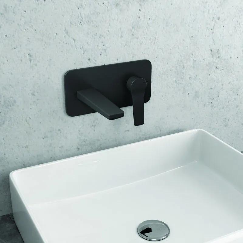 Kamalu - miscelatore lavabo a muro finitura nera | nico-260l