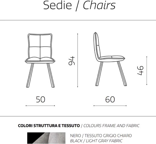Sedia cucina tessuto Grigio Chiaro - imbottito SILA 2 sedie