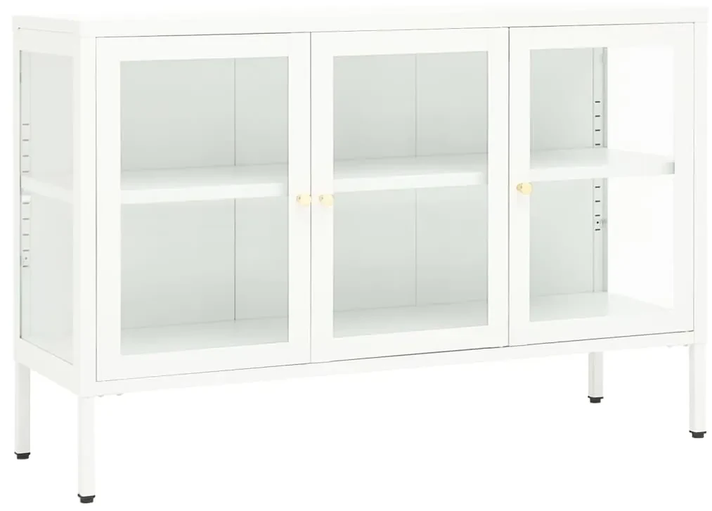 Credenza bianca 105x35x70 cm in acciaio e vetro