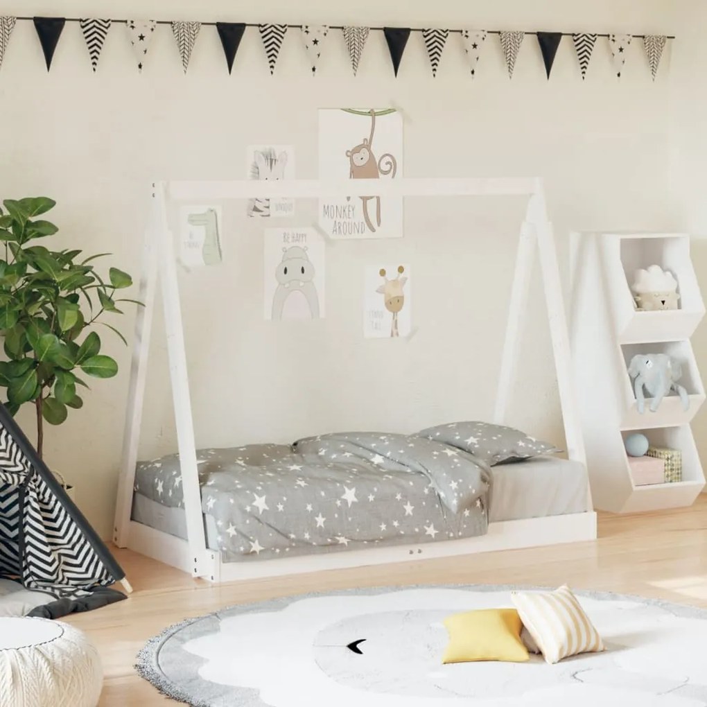 Giroletto Per Bambini Bianco 70x140cm İn Legno Massello Di Pino /