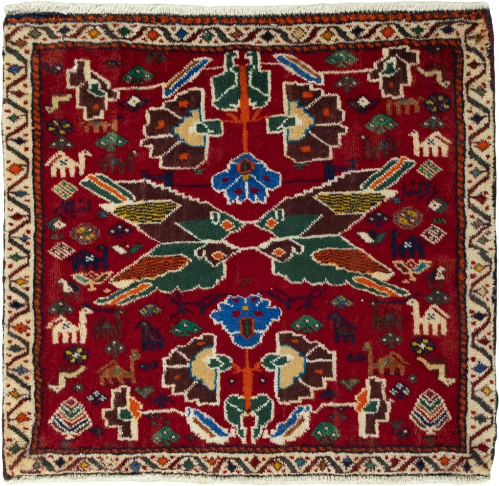 Shiraz Tappeto persiano 70 x 70 Rosso (Iran) Annodato A Mano