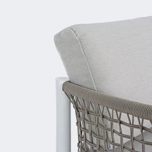 Salotto in corda da esterno tortora e bianco con tavolino e cuscini Calypso Bizzotto