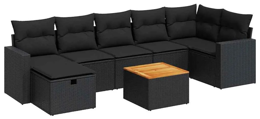 Set divani da giardino con cuscini 8 pz nero in polyrattan