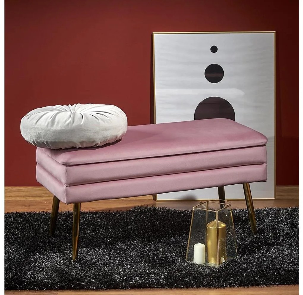 Panca con vano portaoggetti VELVA 37x78 cm rosa/oro